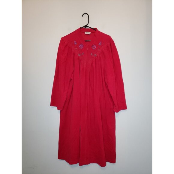 Vanity Fair Other - Vtg Vanity Fair Womens 2XL Robe Bright Pink Floral Embroidery Half Zip Pockets